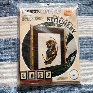 Vintage 70s Paragon Needlecraft stitch complete kit sealed wildlife‎ Leopard cub
